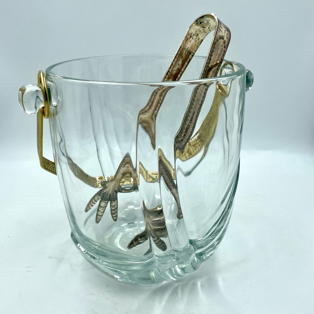 Vintage Italian Glass Ice Bucket with tongs for Barware